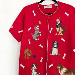 Vintage Marisa Christina Dog Red Button Up Sweater, L